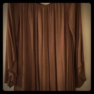 Brown Fringed Bell Sleeve Dress